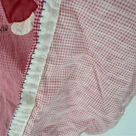 Vintage 40’s handmade appliqué gingham curtain for nursery with kitten and puppy - Picture 7 of 11